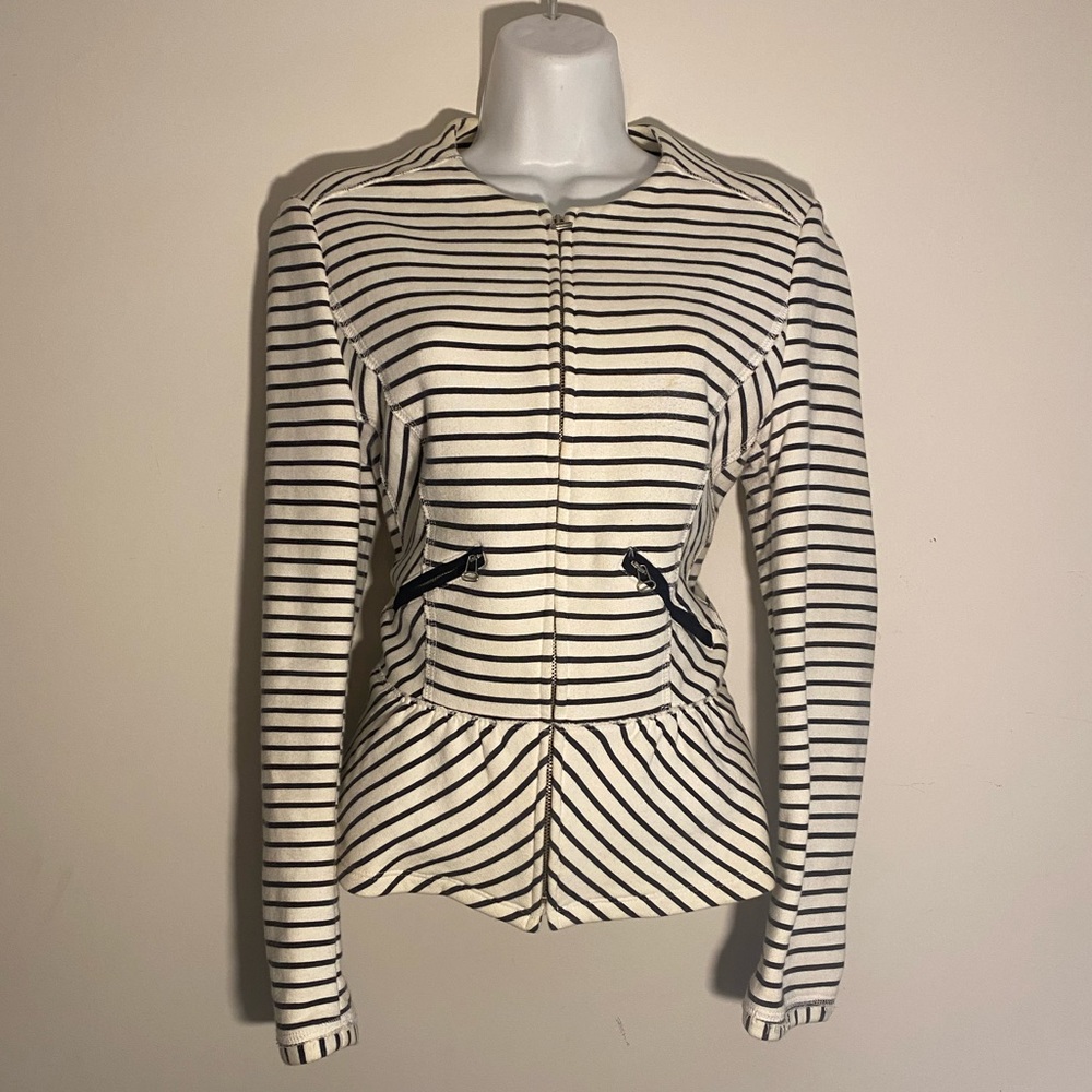 Zara Navy blue & white peplum zipper front jacket